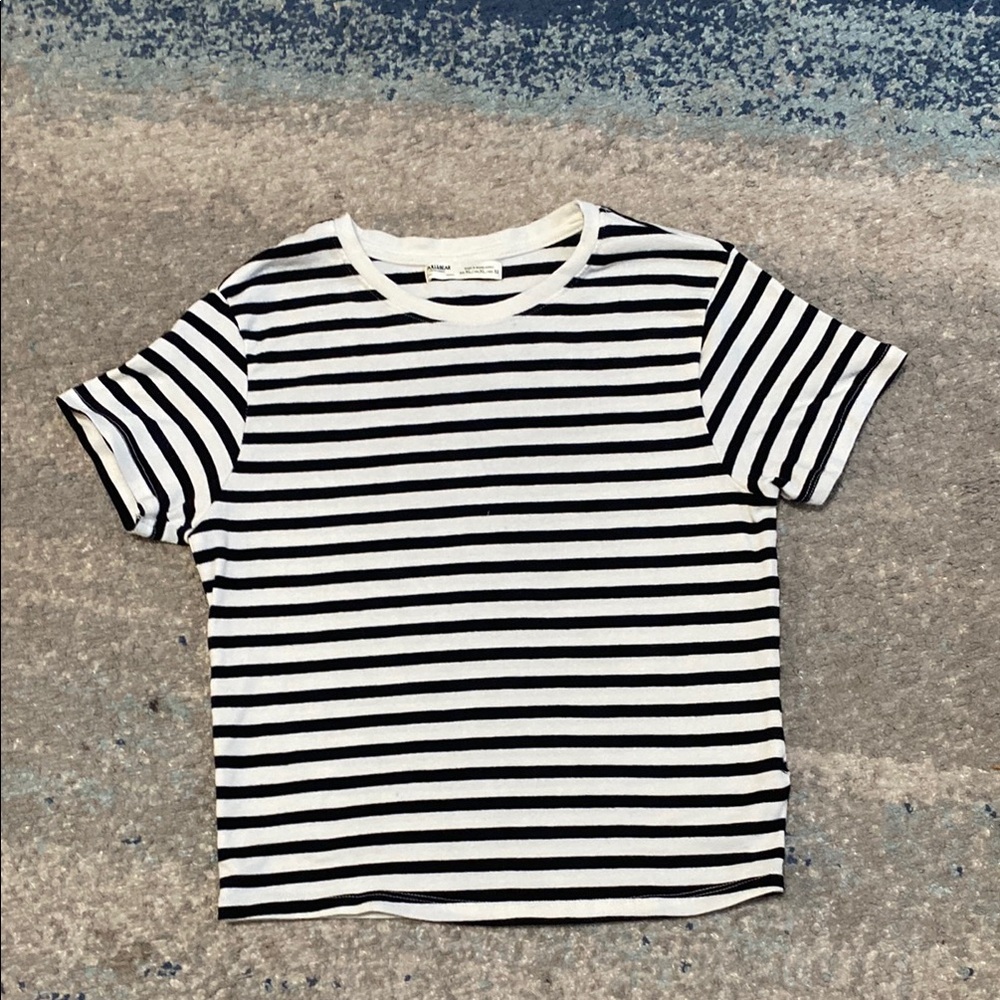 Zara Black and White Striped Short Sleeve Tee